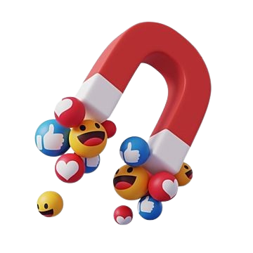 Colorful magnet attracting emojis representing likes, hearts, and smiles.