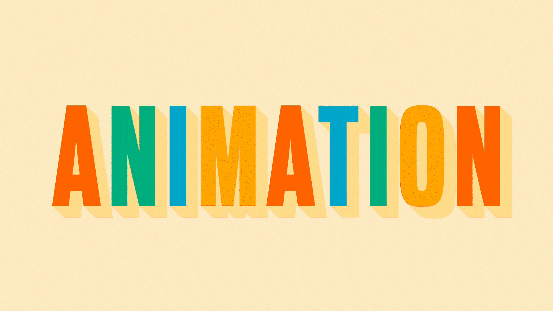 The word "ANIMATION" rendered in a playful, multi-colored font with a subtle shadow effect, set against a soft, light yellow background