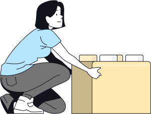 Illustration of a person crouching to lift a box, representing moving or handling packages.