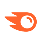 Orange abstract comet or eye-like symbol on a gray background.